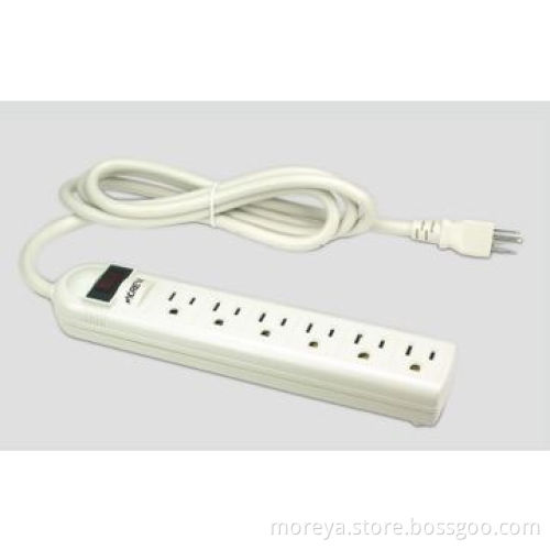 American standard power strip with 6 lengthwise socket outlets, PC+ABS casing, extension cord